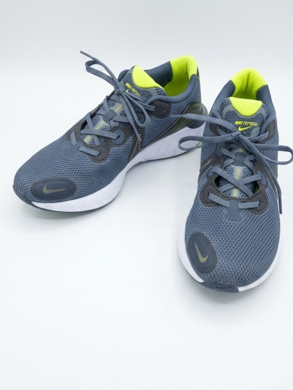 Nike Men's Grey Renew Mesh Running Shoes with Neon Green Lining